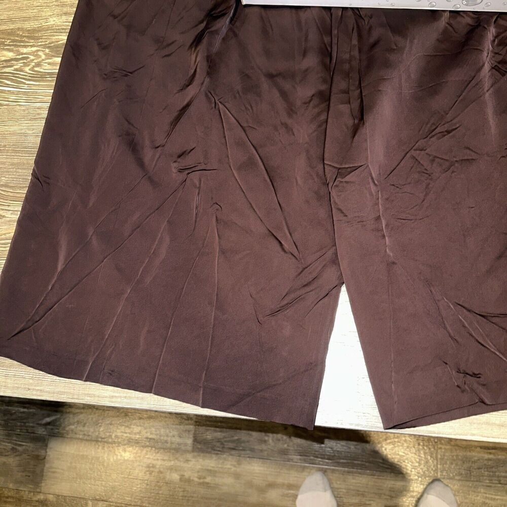 Vince Brown Satin Pleat Front Wide Leg Trousers. Size 18. NWOT. P - Picture 3 of 11
